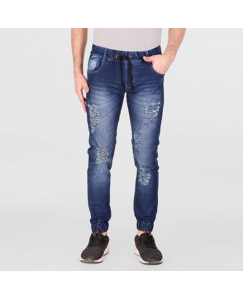 Slimfit Wornout, shaded blue jeans for Mens with Elastic 